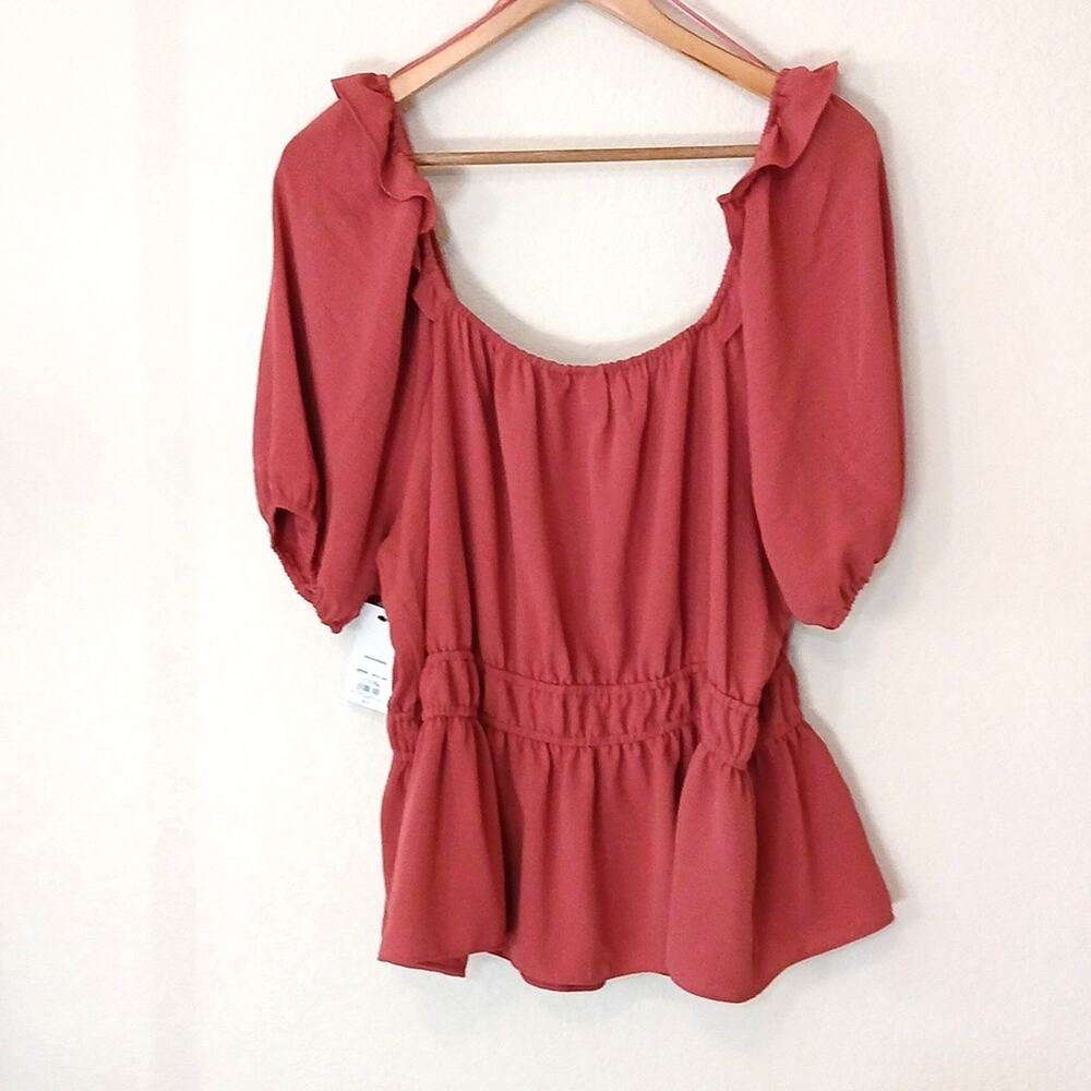 Nine West short sleeve square neck peplum blouse - Picture 2 of 6